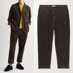 ALEX MILL Pleated Corduroy Trousers PANT Size 34 Chocolate Brown Cotton NEW $145